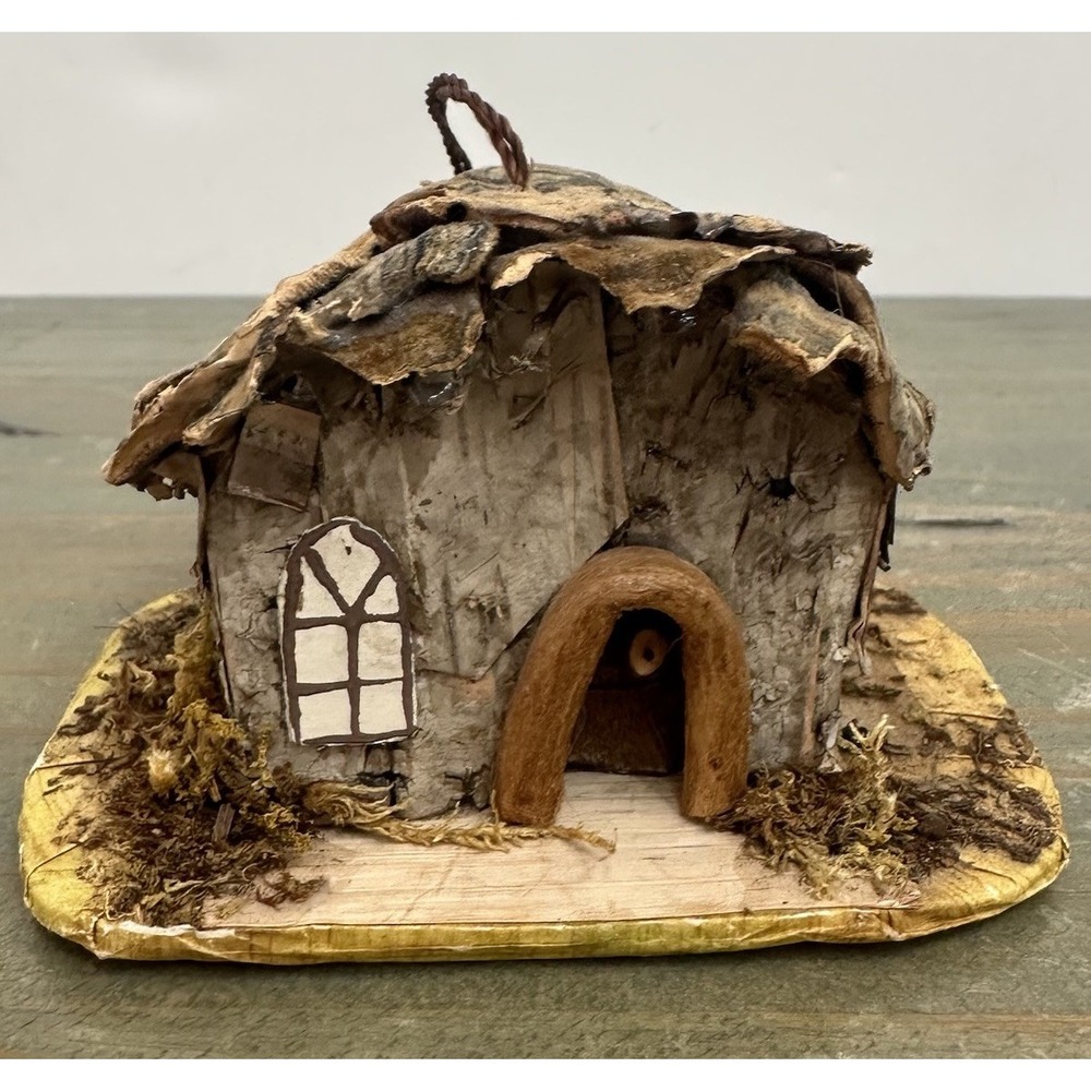 Mini Handmade Twig Bark Cottage Hanging Ornament Rustic Fairy House Folk Art